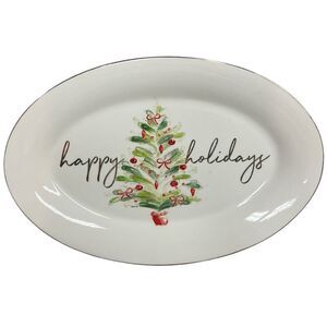 American Atelier Mistletoe Memories Collection White Oval Platter 14"‎ Christmas